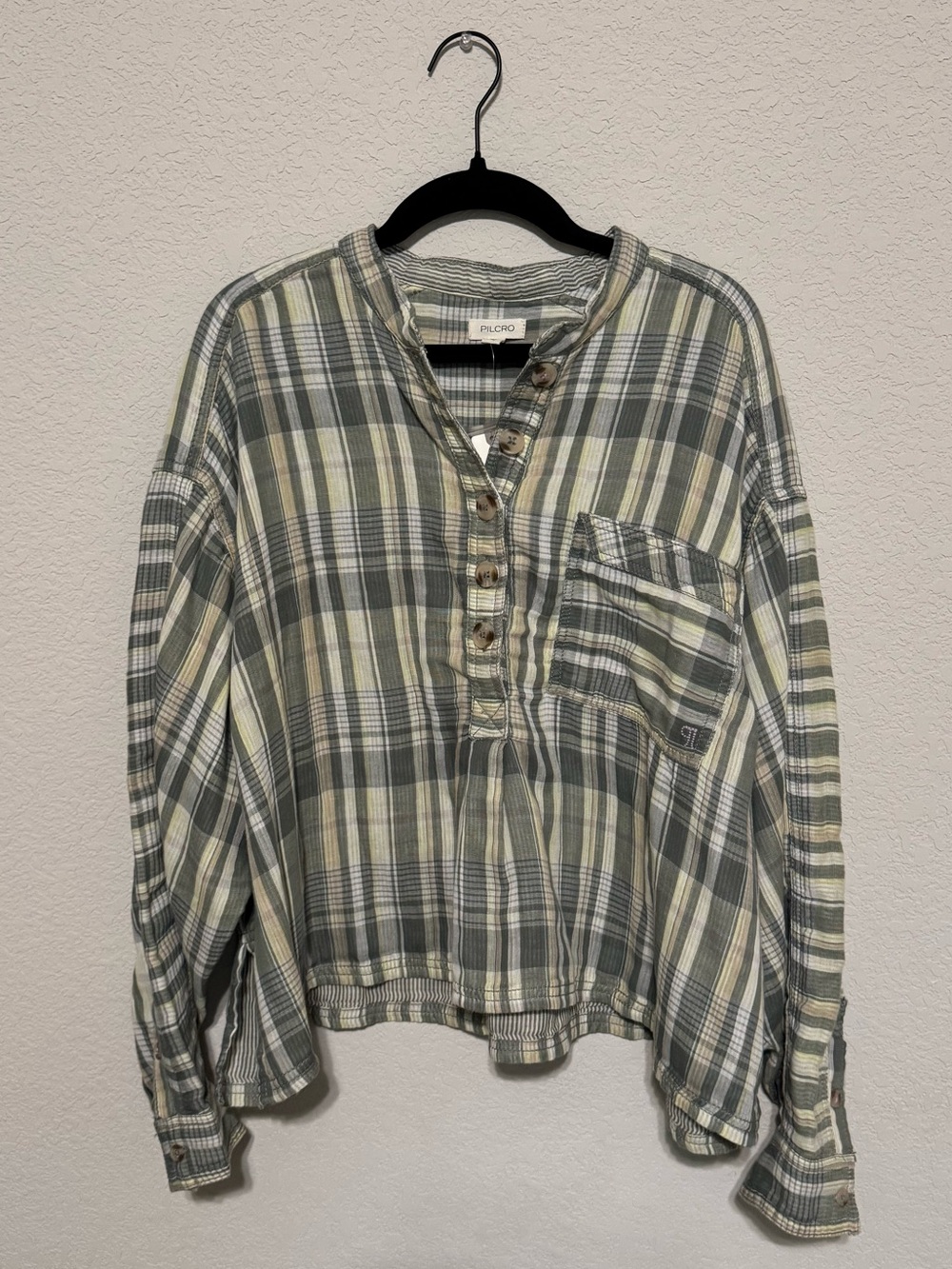 Anthropologie Pilcro 100% Cotton Plaid Pullover Top 🌿